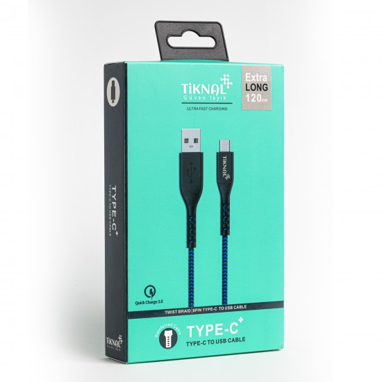 Tiknal USB -USB C  - 120 cm - Nylon Sheathed Cable