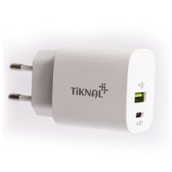 Tiknal Fast Wall Charger Dual USB Port QC.30 & PD 20 W Compatible with Apple, Samsung, and others.