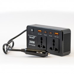 Tiknal 200W Araç Güç Dönüştürücüsü, Çift AC Prizleri, Çift USB-C PD Bağlantı Noktaları ve Çift USB Bağlantı Noktaları | Siyah
