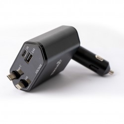 Tiknal 4'ü 1 Arada Araç Şarj Cihazı – 120W PD USB-C + USB-A, Dahili Lightning ve Type-C Kablo ile | Gri