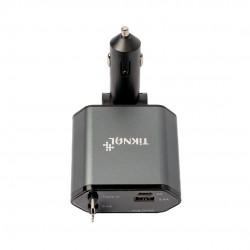 Tiknal 4'ü 1 Arada Araç Şarj Cihazı – 120W PD USB-C + USB-A, Dahili Lightning ve Type-C Kablo ile | Gri