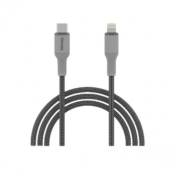 tiknal USB-C Lightning Kablo – 2 Metre – Gri – Örgü Naylon – PD Hızlı Şarj